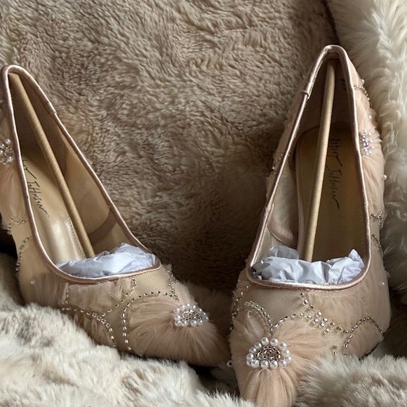 Betsey Johnson Shoes - Betsey Johnson Nude Embellished Heels